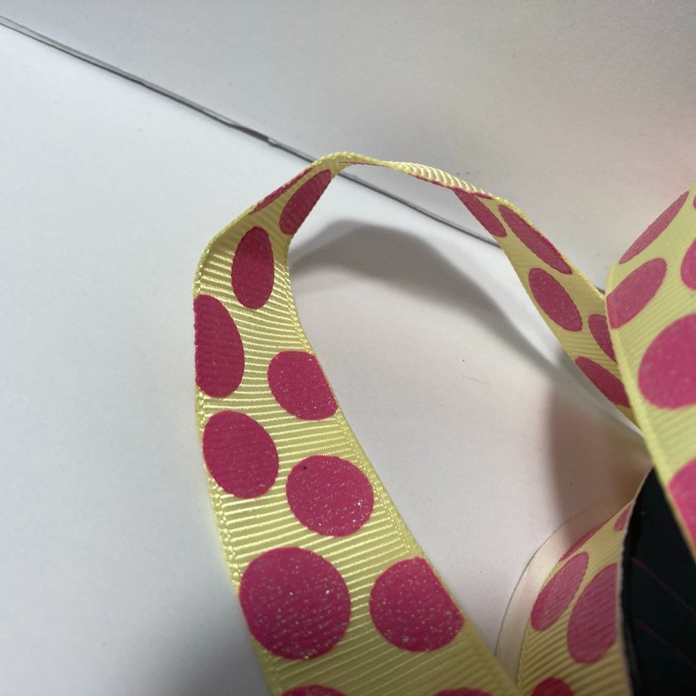 Pink Yellow Ribbed Ribbon Glitter Dots - Picture 9 of 14